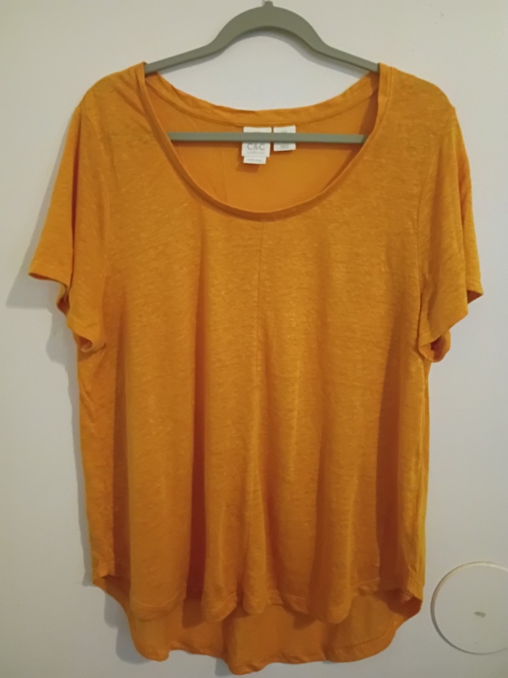C&C California Women’s Mustard Short Sleeve Scoop Neck Tee Linen Sz XL